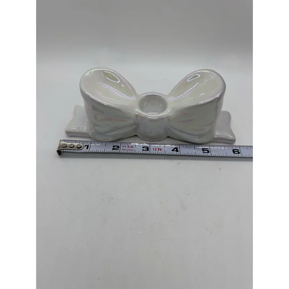 Target Bullseye's 2pk Ceramic Bow‎ Candle Holders Christmas Iridescent (NIB)